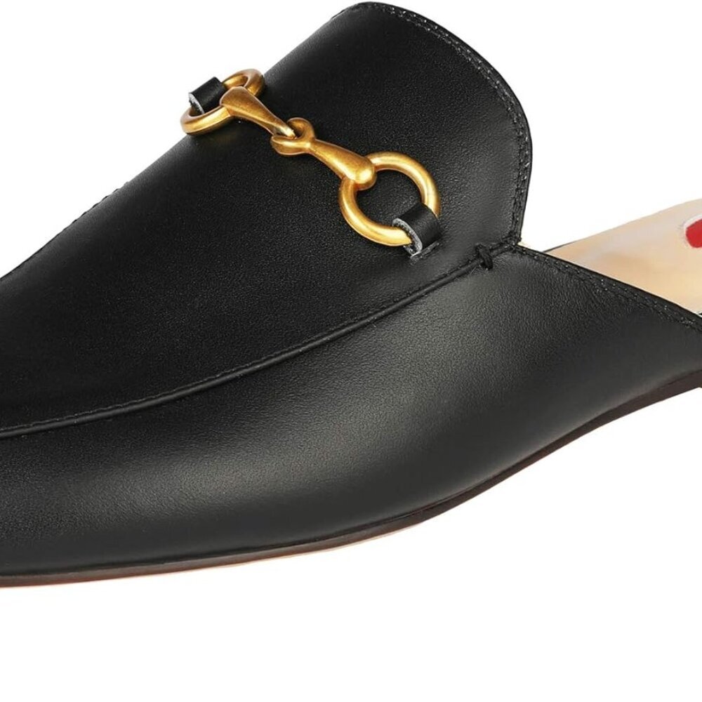 Women’s Leather Buckle Mules Flats Rubber Sole Comfortable Stylish 9